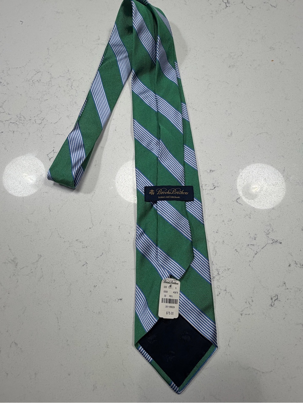 Brooks Brothers Men’s Silk Tie Green Blue White Striped NWT $75